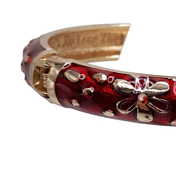 Vintage Jiu Long Xing Cloisonné Bangle Bracelet – Red Enamel Floral - Picture 6 of 10